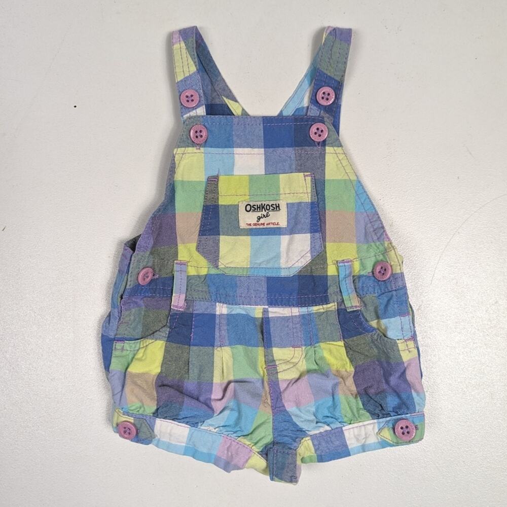 Oshkosh Bgosh Bubble Overalls Baby Girls Sz 6m Blue Pastel Plaid